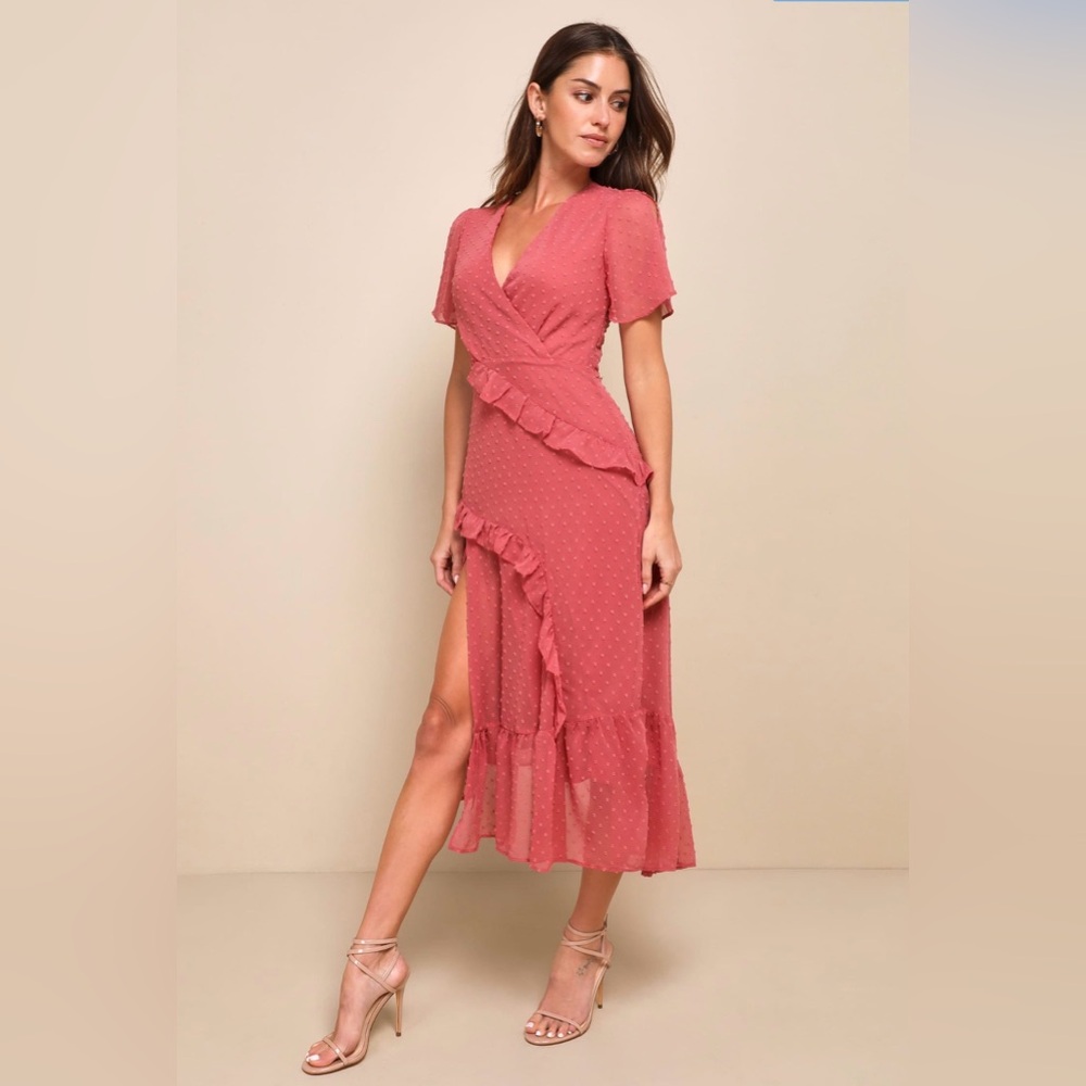 Lulu's Rose Wrap Midi Dress with Ruffle Accents - Picture 7 of 8
